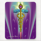 GOLDEN CADUCEUS Medizinisches Symbol, lebhaft Lila Mousepad (Vorne)