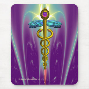 GOLDEN CADUCEUS Medizinisches Symbol, lebhaft Lila Mousepad