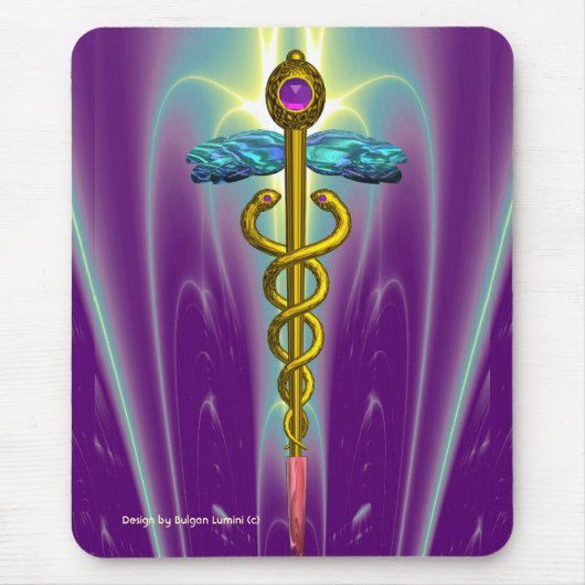 GOLDEN CADUCEUS Medizinisches Symbol, lebhaft Lila Mousepad (Vorne)