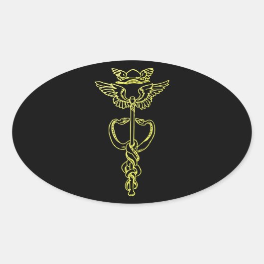 Golden Caduceus Ovaler Aufkleber (Vorderseite)