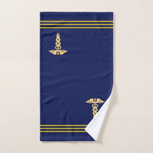 Golden Caduceus & Stripes on Navy Blue Badhandtuch Set (Handtuch)