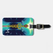 GOLDEN CADUCEUS SYMBOL MONOGRAM Aquamarin Blau Tür Gepäckanhänger (Vorderseite horizontal)