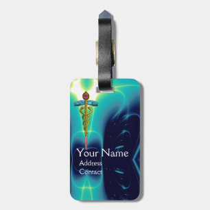 GOLDEN CADUCEUS SYMBOL MONOGRAM Aquamarin Blau Tür Gepäckanhänger
