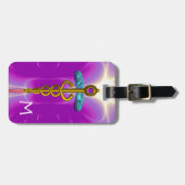 GOLDEN CADUCEUS SYMBOL MONOGRAM Pink Fuchsia Gepäckanhänger (Vorderseite horizontal)
