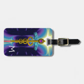 GOLDEN CADUCEUS SYMBOL MONOGRAMM Lila Blue Gepäckanhänger (Vorderseite horizontal)