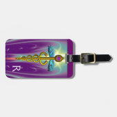 GOLDEN CADUCEUS SYMBOL MONOGRAMM Lila grün Gepäckanhänger (Vorderseite horizontal)