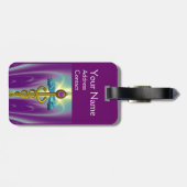 GOLDEN CADUCEUS SYMBOL MONOGRAMM Lila grün Gepäckanhänger (Rückseite horizontal)