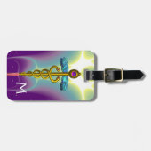 GOLDEN CADUCEUS SYMBOL MONOGRAMM Lila grün Gepäckanhänger (Vorderseite horizontal)