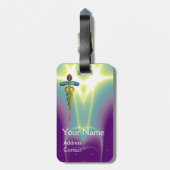GOLDEN CADUCEUS SYMBOL MONOGRAMM Lila grün Gepäckanhänger (Rückseite vertikal)