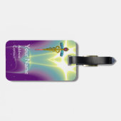 GOLDEN CADUCEUS SYMBOL MONOGRAMM Lila grün Gepäckanhänger (Rückseite horizontal)