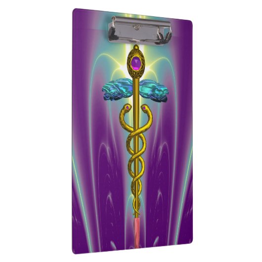 GOLDEN CADUCEUS SYMBOL MONOGRAMM Lila grün Klemmbrett (Rechts)