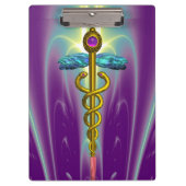 GOLDEN CADUCEUS SYMBOL MONOGRAMM Lila grün Klemmbrett (Vorderseite)