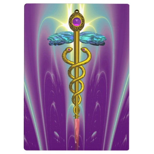 GOLDEN CADUCEUS SYMBOL MONOGRAMM Lila grün Klemmbrett (Rückseite)