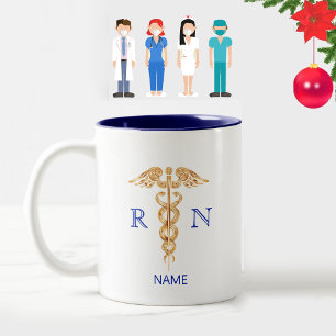 Golden Caduceus Symbol & Registered Nurse Monogram Zweifarbige Tasse