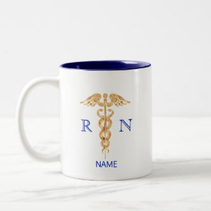 Golden Caduceus Symbol & Registered Nurse Monogram Zweifarbige Tasse