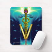 GOLDEN CADUCEUS VETERINÄRSYMBOL / Aqua Blue Aquama Mousepad (Mit Mouse)