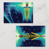 GOLDEN CADUCEUS VETERINÄRSYMBOL / Aqua Blue Aquama Visitenkarte (Vorne/Hinten)