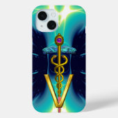GOLDEN CADUCEUS VETERINÄRSYMBOL / Aquamarin blau Case-Mate iPhone Hülle (Rückseite)