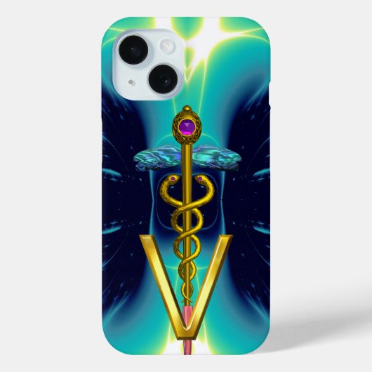 GOLDEN CADUCEUS VETERINÄRSYMBOL / Aquamarin blau Case-Mate iPhone Hülle (Rückseite)