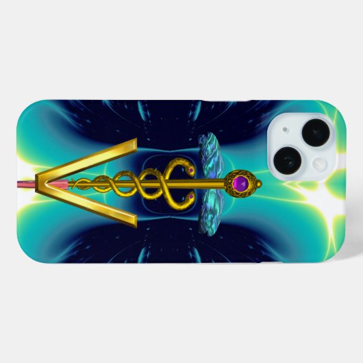 GOLDEN CADUCEUS VETERINÄRSYMBOL / Aquamarin blau Case-Mate iPhone Hülle (Rückseite (Horizontal))