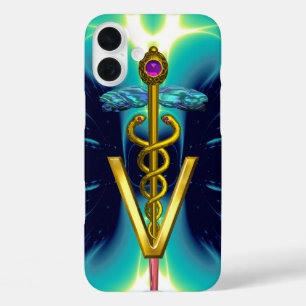 GOLDEN CADUCEUS VETERINÄRSYMBOL / Aquamarin blau iPhone 16 Plus Hülle
