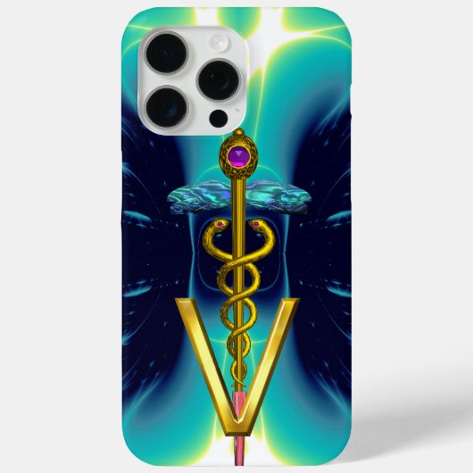 GOLDEN CADUCEUS VETERINÄRSYMBOL / Aquamarin blau Case-Mate iPhone Hülle (Rückseite)