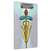 GOLDEN CADUCEUS VETERINÄRSYMBOL /Aquamarin blau Klemmbrett (Rechts)