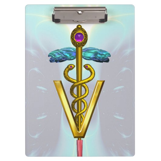 GOLDEN CADUCEUS VETERINÄRSYMBOL /Aquamarin blau Klemmbrett (Vorderseite)