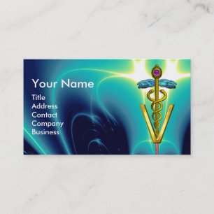 GOLDEN CADUCEUS VETERINÄRSYMBOL /Aquamarin blau Visitenkarte