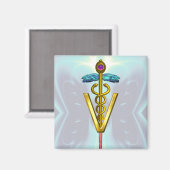 GOLDEN CADUCEUS VETERINÄRSYMBOL Aquamarin Blue Magnet (Vorderseite/Rückseite)