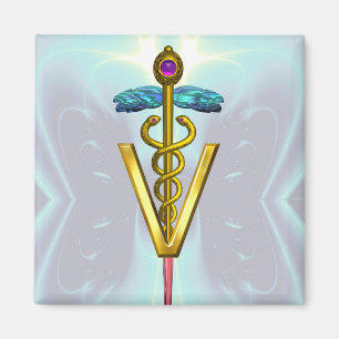 GOLDEN CADUCEUS VETERINÄRSYMBOL Aquamarines Blau Magnet