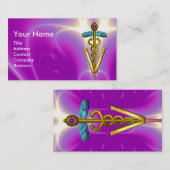 GOLDEN CADUCEUS VETERINÄRSYMBOL / Fuchsia Pink Visitenkarte (Vorne/Hinten)