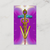 GOLDEN CADUCEUS VETERINÄRSYMBOL / Fuchsia Pink Visitenkarte (Rückseite)