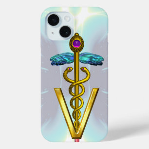 GOLDEN CADUCEUS VETERINÄRSYMBOL Light Blue Aquamar iPhone 15 Hülle