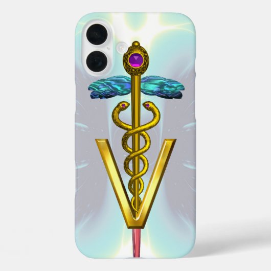 GOLDEN CADUCEUS VETERINÄRSYMBOL Light Blue Aquamar Case-Mate iPhone Hülle (Rückseite)