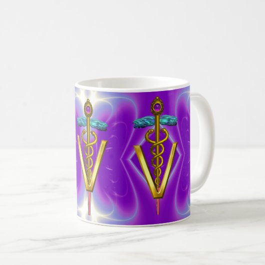 GOLDEN CADUCEUS VETERINÄRSYMBOL Lila Aquamarin Kaffeetasse (VorderseiteRechts)
