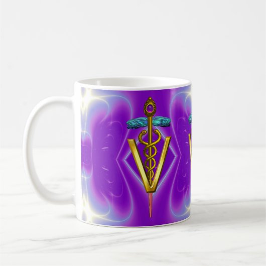 GOLDEN CADUCEUS VETERINÄRSYMBOL Lila Aquamarin Kaffeetasse (Links)