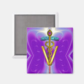 GOLDEN CADUCEUS VETERINÄRSYMBOL Lila Aquamarin Magnet (Vorderseite/Rückseite)