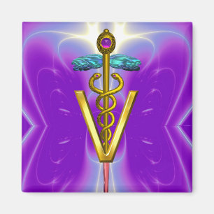 GOLDEN CADUCEUS VETERINÄRSYMBOL Lila Aquamarin Magnet