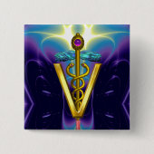 GOLDEN CADUCEUS VETERINÄRSYMBOL / Lila Blau Button (Vorderseite)