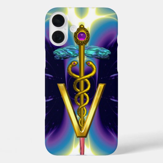 GOLDEN CADUCEUS VETERINÄRSYMBOL / Lila blau Case-Mate iPhone Hülle (Rückseite)