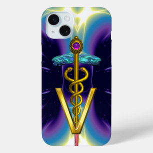 GOLDEN CADUCEUS VETERINÄRSYMBOL / Lila blau iPhone 15 Mini Hülle