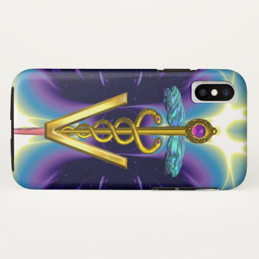 GOLDEN CADUCEUS VETERINÄRSYMBOL / Lila blau Case-Mate iPhone Hülle (Rückseite (Horizontal))