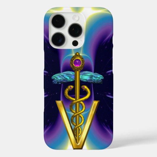 GOLDEN CADUCEUS VETERINÄRSYMBOL / Lila blau Case-Mate iPhone Hülle (Rückseite)