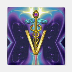 GOLDEN CADUCEUS VETERINÄRSYMBOL / Lila blau Magnet