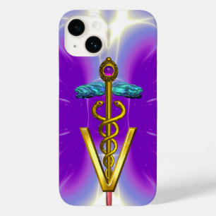 GOLDEN CADUCEUS VETERINÄRSYMBOL / Lila Fuchsie Case-Mate iPhone 14 Hülle