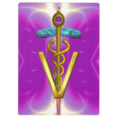 GOLDEN CADUCEUS VETERINÄRSYMBOL / Lila Fuchsie Klemmbrett (Rückseite)