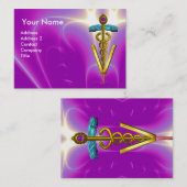 GOLDEN CADUCEUS VETERINÄRSYMBOL / Lila Fuchsie Visitenkarte (Vorne/Hinten)
