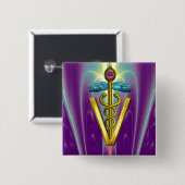 GOLDEN CADUCEUS VETERINÄRSYMBOL / Lila grün Button (Vorne & Hinten)