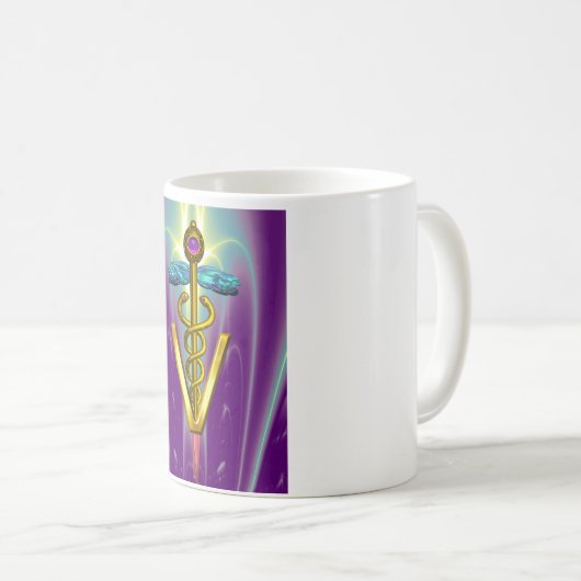 GOLDEN CADUCEUS VETERINÄRSYMBOL / Lila grün Kaffeetasse (VorderseiteRechts)
